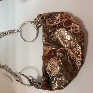 Metallic Bronze Clutch with Chain Strap